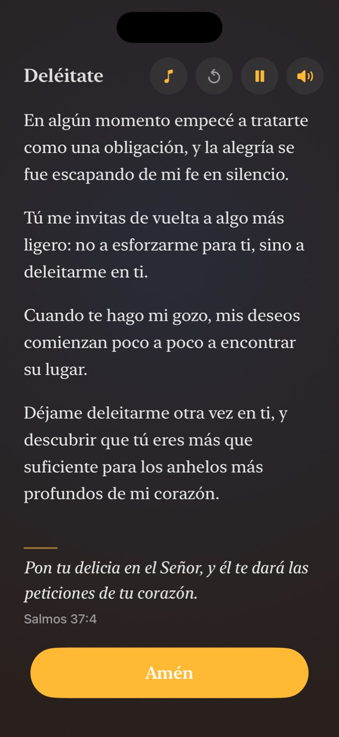 Pantalla de lectura de oración de Ameno